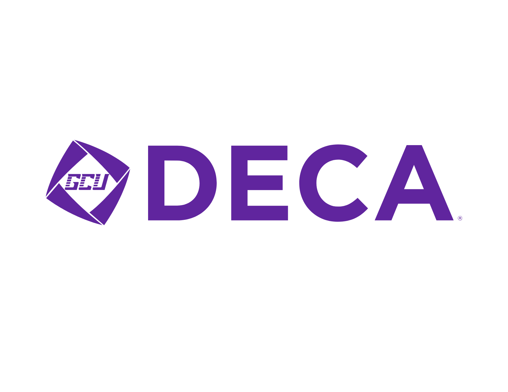 Horizontal purple GCU DECA logo with the diamond symbol beside DECA lettering